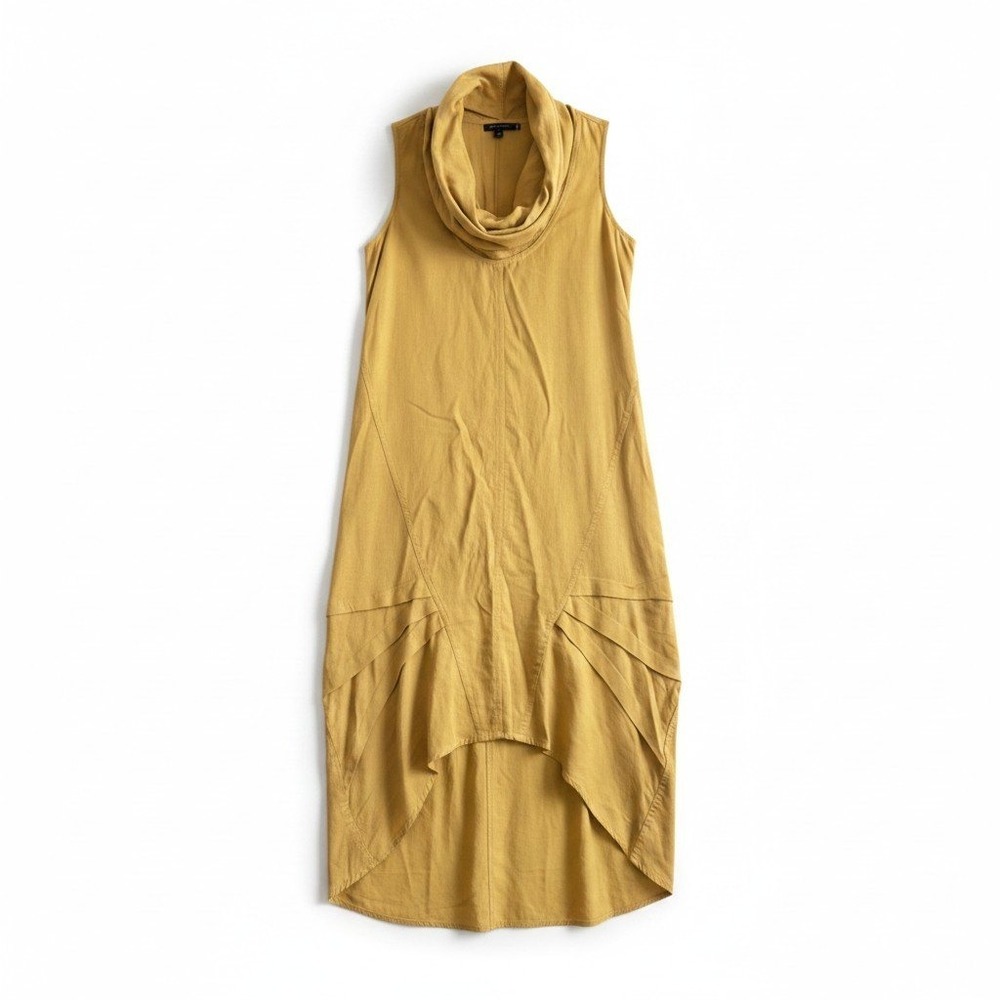 For Cynthia Linen Blend Dress S Citron Cowl Neck High Low Lagenlook